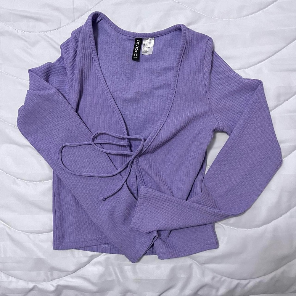 Purple Ribbed tie front Top